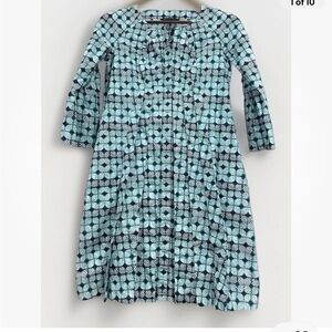 Brooks Brothers Shirt Dress Size 12 Teals Geo Pleated Roll Tab Sleeve
